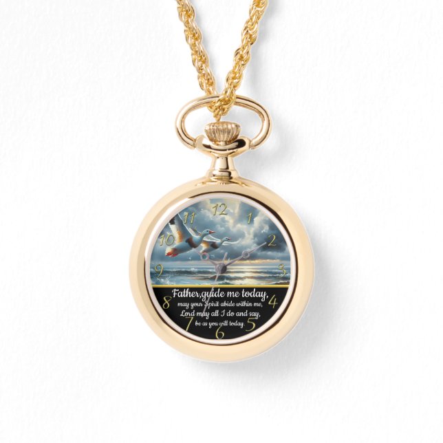 Gold Christian Faith cross with ducks  Watch (Front)