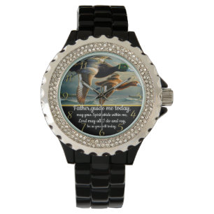 Gold Christian Faith cross with ducks  Watch
