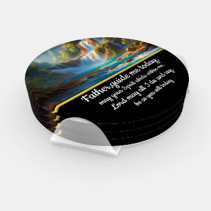 Gold Christian Faith cross with Father,guide me Coaster Set