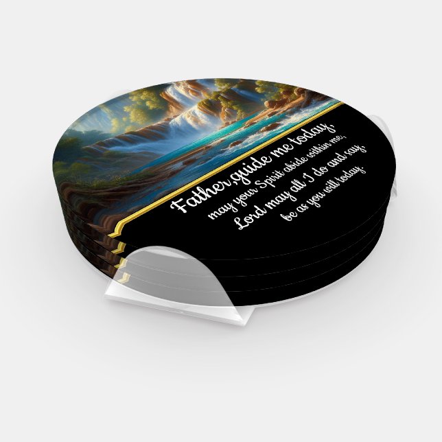 Gold Christian Faith cross with Father,guide me   Coaster Set (Set)