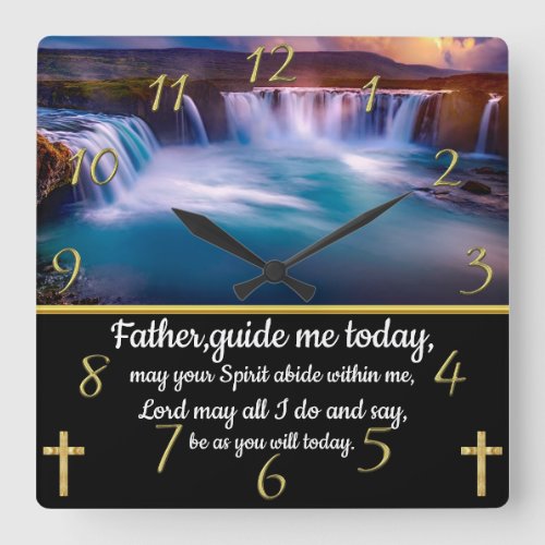 Gold Christian Faith cross with Fatherguide me  Square Wall Clock