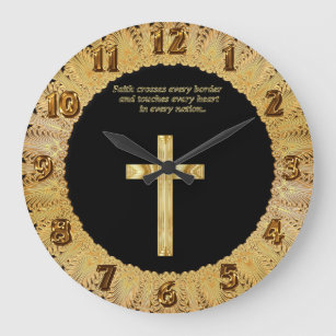 Gold Christian Faith cross with funny saying 2 Large Clock
