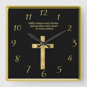 Gold Christian Faith cross with funny saying 2 Square Wall Clock