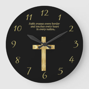 Gold Christian Faith cross with funny saying 3 Large Clock