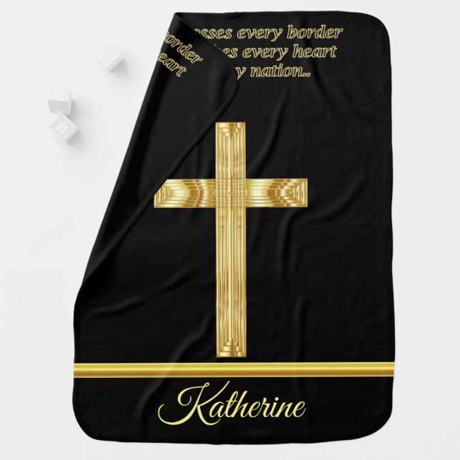 Gold Christian Faith cross with funny saying Baby Blanket (In Situ)