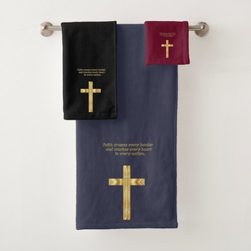 Gold Christian Faith cross with funny saying Bath Towel Set