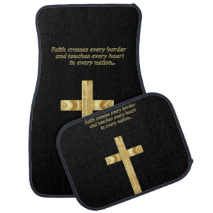 Gold Christian Faith cross with funny saying Car Floor Mat