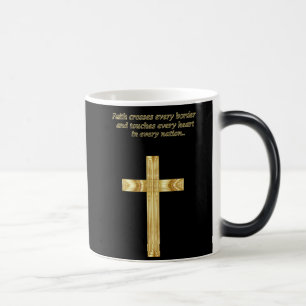 Gold Christian Faith cross with funny saying Color Morph Mug