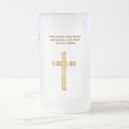 Gold Christian Faith cross with funny saying Frosted Glass Beer Mug
