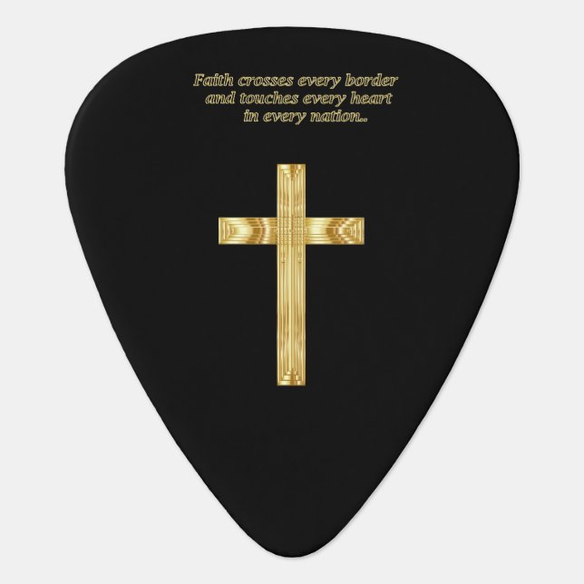 Gold Christian Faith cross with funny saying Guitar Pick (Front)