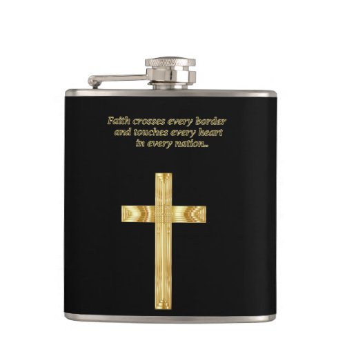 Gold Christian Faith cross with funny saying Hip Flask