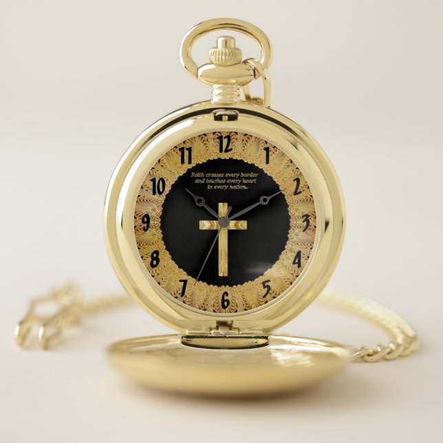Gold Christian Faith cross with funny saying Pocket Watch (Inside)