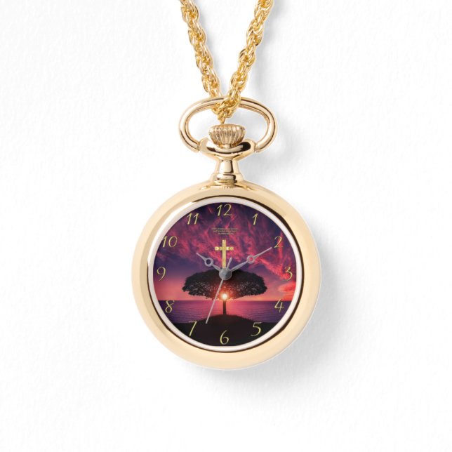 Gold Christian Faith cross with funny saying  Watch (Front)
