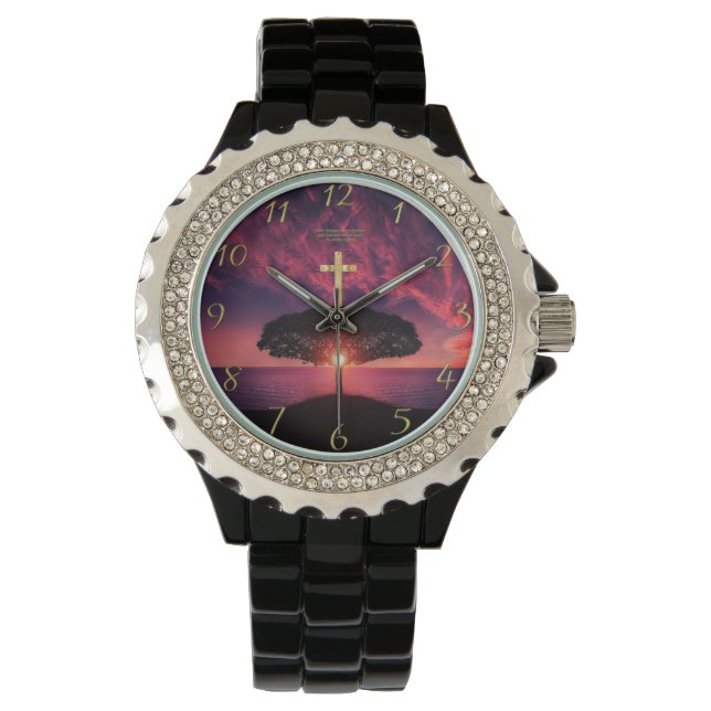 Gold Christian Faith cross with funny saying  Watch (Front)