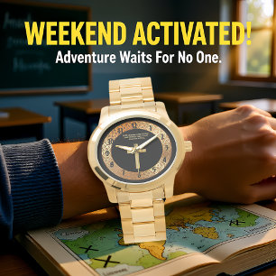 Gold Christian Faith cross with funny saying Watch