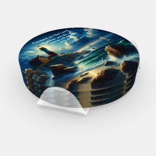 Gold Christian Faith cross with Where I go today, Coaster Set