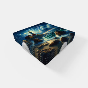 Gold Christian Faith cross with Where I go today, Coaster Set