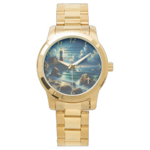 Gold Christian Faith cross with Where I go today, Watch