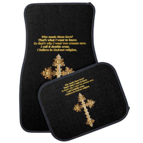 Gold Christian Fun cross with funny saying Car Floor Mat