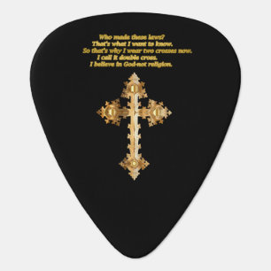 Gold Christian Fun cross with funny saying Guitar Pick