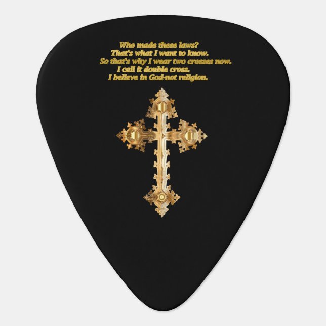 Gold Christian Fun cross with funny saying Guitar Pick (Front)