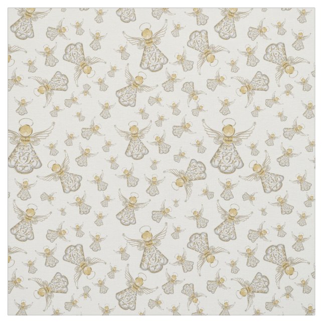 Gold Christmas Angel of Grace Seamless Pattern Fabric (Swatch)