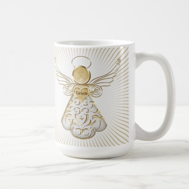 Gold Christmas Angel of Grace Sunrays Coffee Mug (Right)