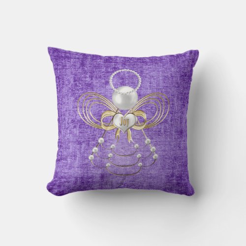 Gold Christmas Angel of Joy _ Purple Texture Throw Pillow