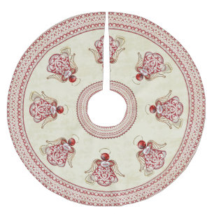 Gold Christmas Angel of Song Red Filigree Brushed Polyester Tree Skirt