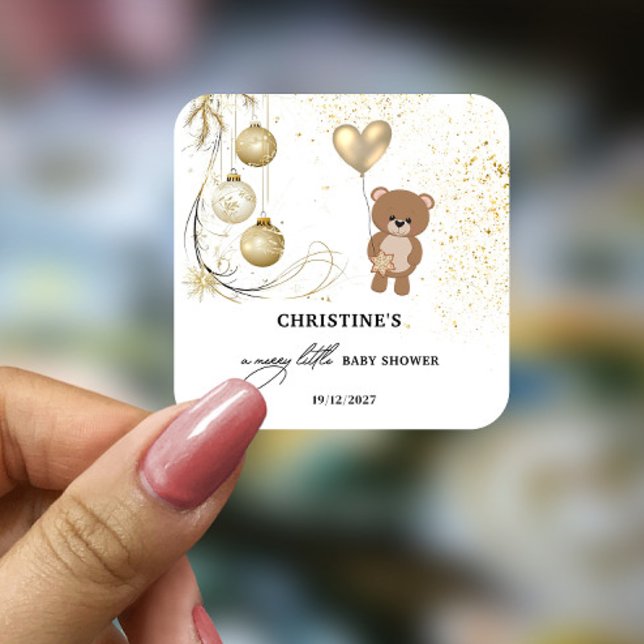Gold Christmas Baby Shower Square Sticker (Creator Uploaded)