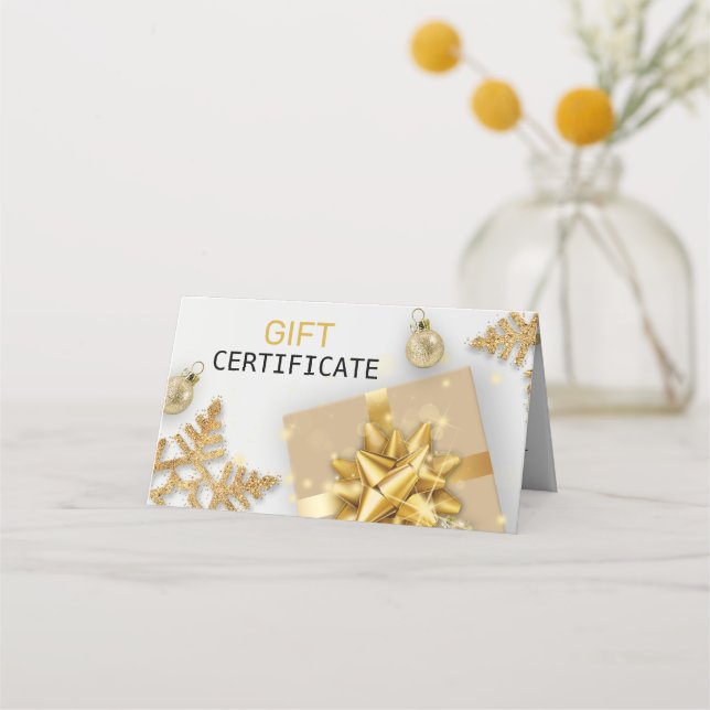 Gold Christmas Ball Gift Gold Snowflakes Gift Card (Front)