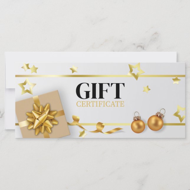 Gold Christmas Ball Luxury Stars Ribbon Gift Card (Front)