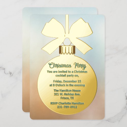 Gold Christmas Ball Ornament Holiday Foil Invitation
