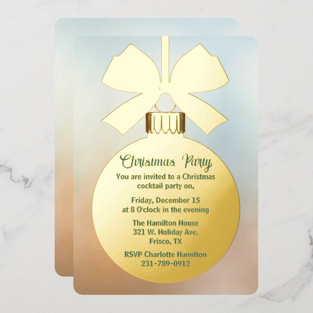 Gold Christmas Ball Ornament Holiday Foil Invitation (Front/Back)
