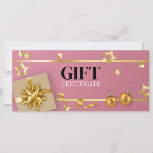 Gold Christmas Ball Pink Stars Ribbon Gift Card