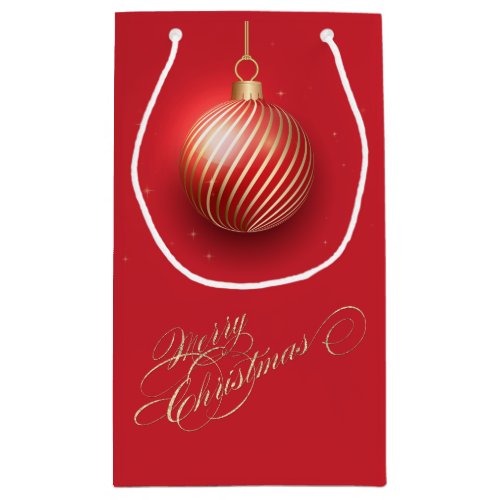 Gold Christmas Ball Red Holiday Small Gift Bag