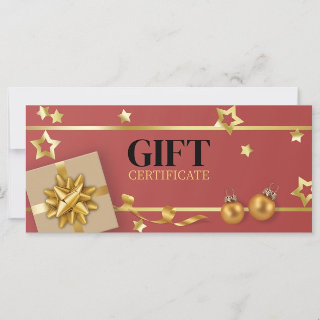 Gold Christmas Ball Red Stars Ribbon Gift Card (Front)