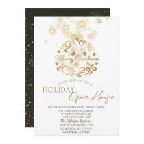 Gold Christmas Ball Sparkle Holiday Open House Invitation