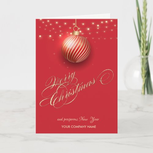 Gold Christmas BallString Lights Red Corporate Holiday Card