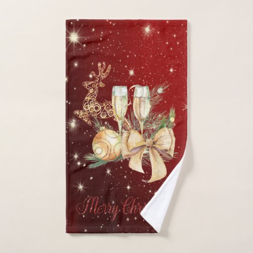 Gold Christmas BallWine GlassReindeer Bath Towel Set