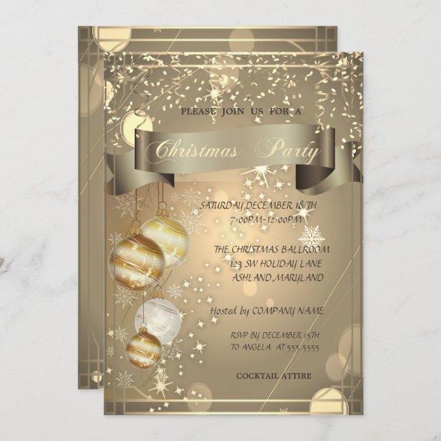 Gold,Christmas Balls  Company Christmas Party Invitation (Front/Back)