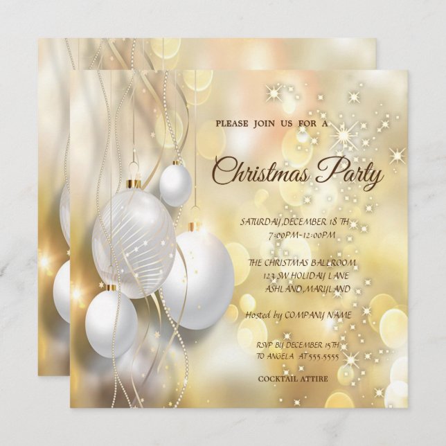 Gold,Christmas Balls  Company Christmas Party Invitation (Front/Back)
