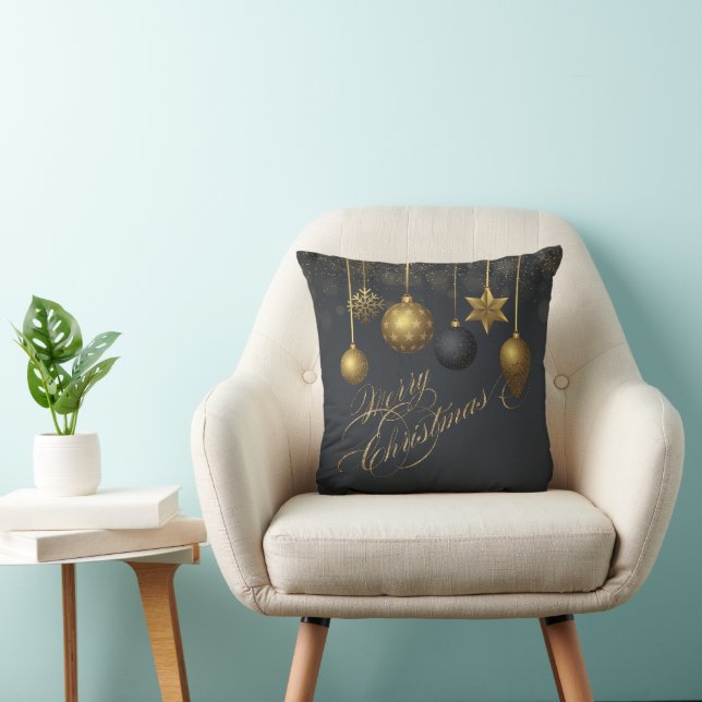 Gold Christmas Balls Confetti  Merry Christmas Throw Pillow (Chair)