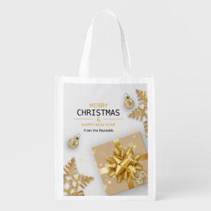 Gold Christmas Balls Gift Box Gold Snowflakes Grocery Bag