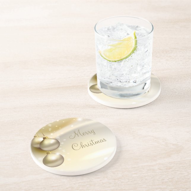 Gold Christmas Balls on Gold Drink Coaster (Side)