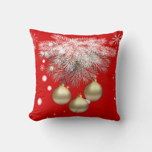 Gold Christmas Balls  Silver Pine Christmas Throw Pillow