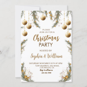 Gold Christmas Baubles Festive Party Invitation