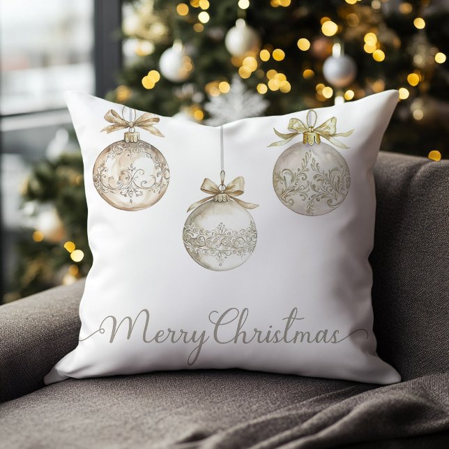 Gold Christmas Baubles Festive Throw Pillow (Gold baubles Christmas holiday throw pillow
)
