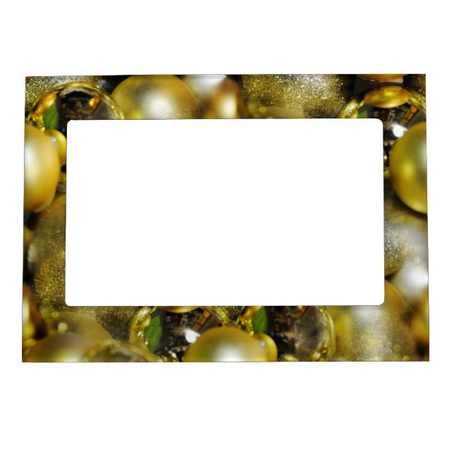 Gold Christmas Baubles Magnetic Photo Frame (Front)