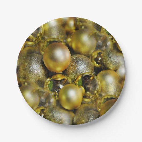 Gold Christmas Baubles Paper Plates